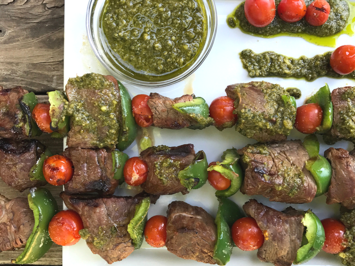 Pesto Steak Kabobs with Blistered Tomatoes & Peppers The Whole Cook