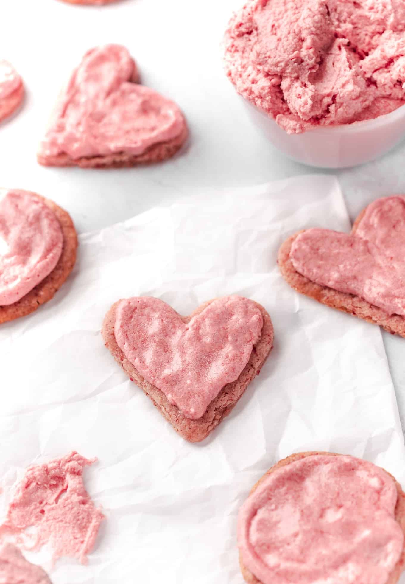 Novelty Shaped Pink Miniature Food Teatime Cookies on Baking Sheet