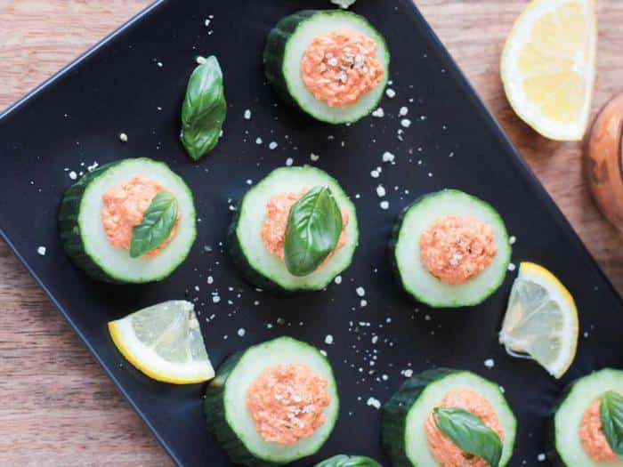 Cucumber Bites with Sun Dried Tomato Spread by Veggie Inspired