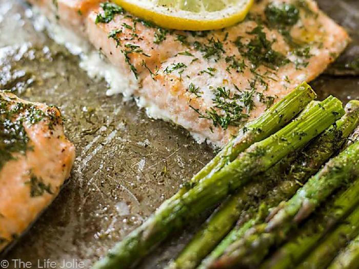 20 Minute Sheet Pan Lemon Dill Salmon and Asparagus by The Life of Jolie