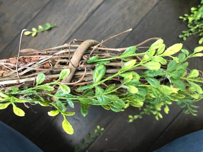 Faux Boxwood Wreath GLUING GREENERY SIDE