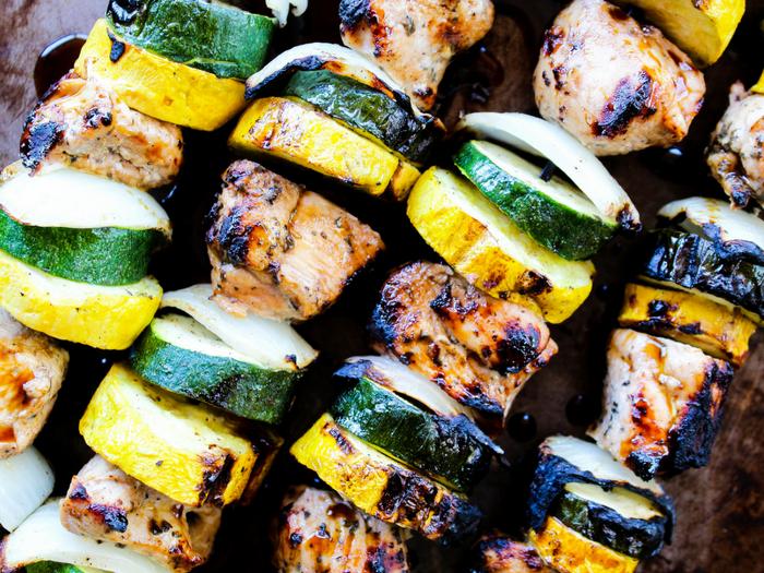 Garlic Balsamic Chicken Kabobs by The Whole Cook horizontal up close