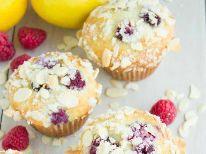 Lemon Raspberry Almond Crunch Muffins by Two Purple Figs