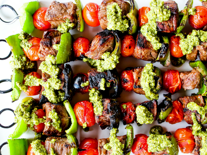 Pesto Steak Kabobs with Blistered Tomatoes & Peppers The Whole Cook