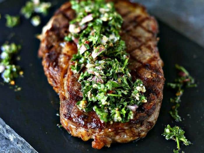 Grilled Rib Steaks with Chimichurri Sauce