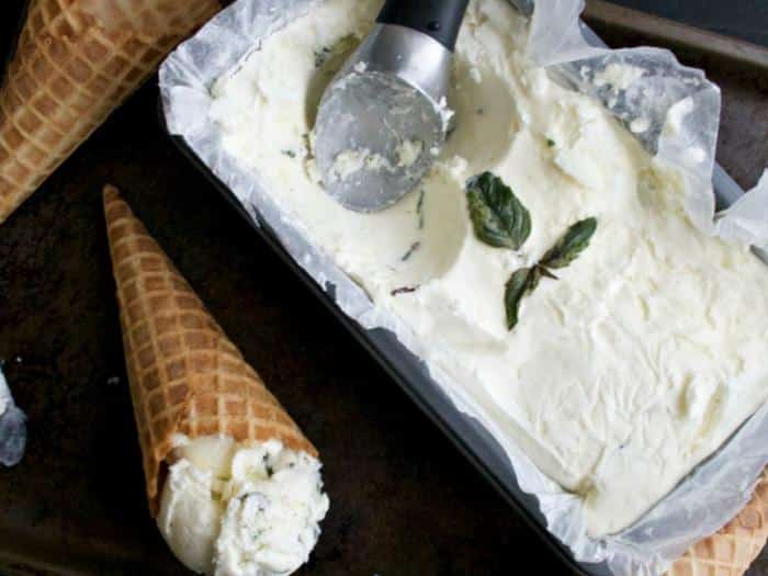 Lime Basil No Churn Ice Cream by Chews and Brews