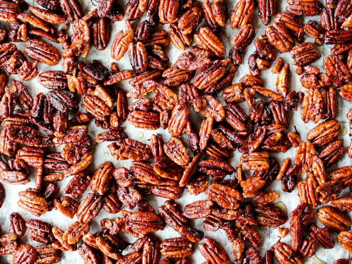 Sticky Candied Pecans by The Whole Cook horizontal tray