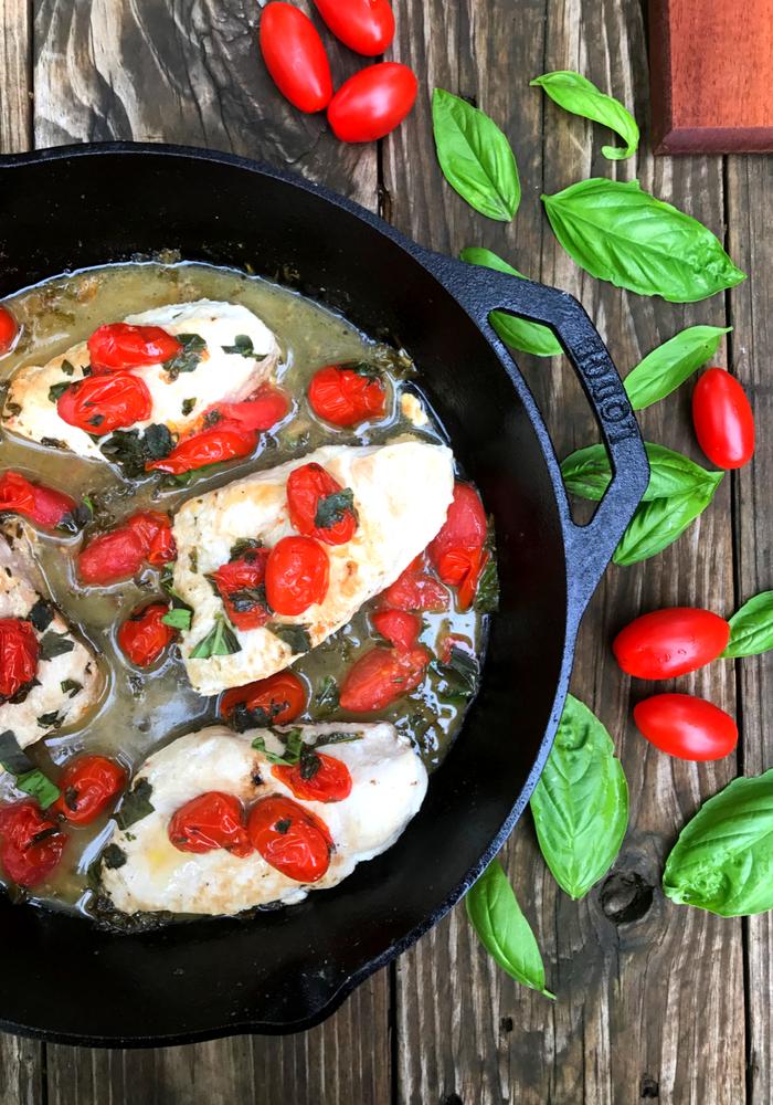 Tomato Basil Skillet Chicken by The Whole Cook VERTICAL FEATURE 1