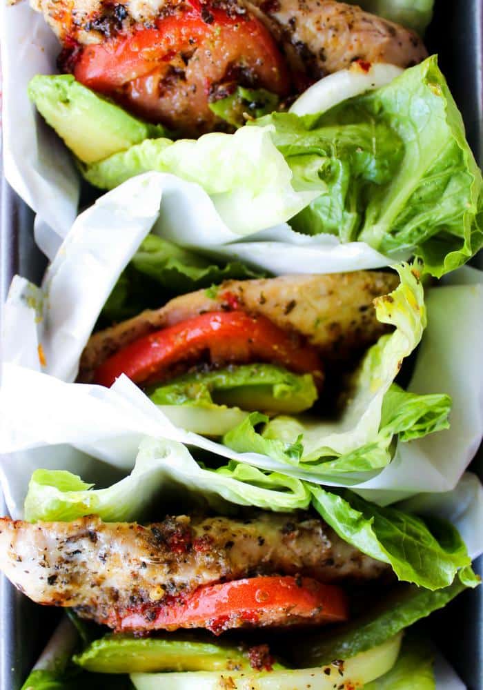 Italian Marinated Chicken Lettuce Wraps by The Whole Cook vertical