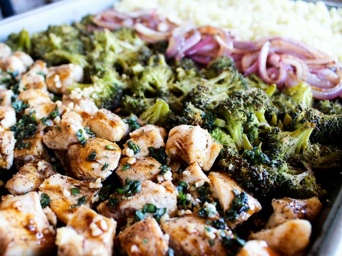 Sheet Pan Balsamic Basil Chicken Cauliflower Rice Bowl