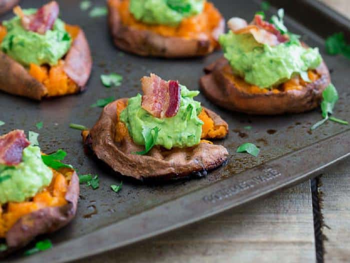 Smashed Sweet Potato Guacamole Bites by Running to the Kitchen