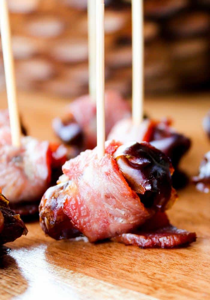 Turkey Bacon Wrapped Dates by The Whole Cook up close