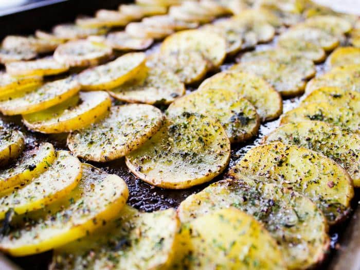 Baked Herb Potato Rounds by The Whole Cook horizontal tray