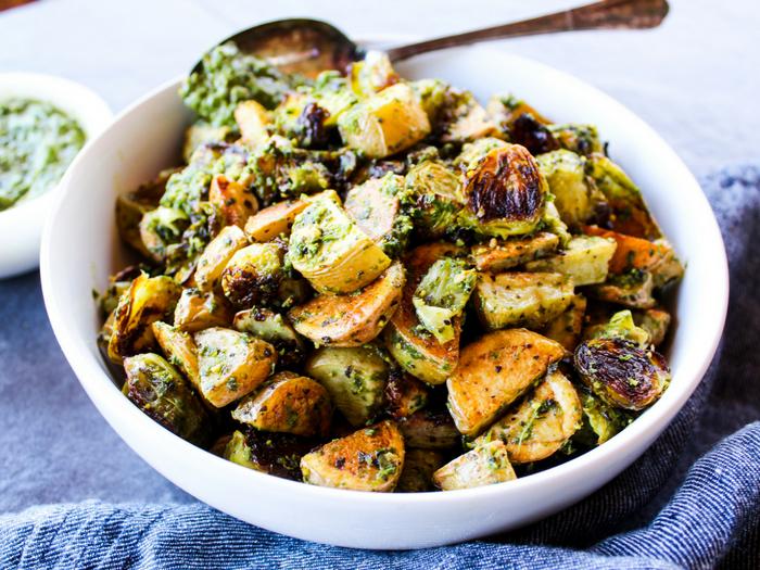 Pesto Potatoes & Brussels Sprouts by The Whole Cook horizontal side