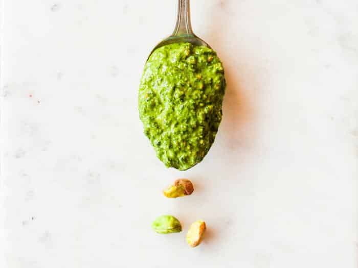 Pistachio Lemon Pesto by The Whole Cook horizontal spoon