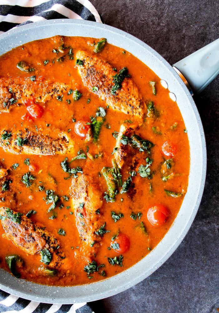 Tomato Basil Skillet Chicken by The Whole Cook vertical