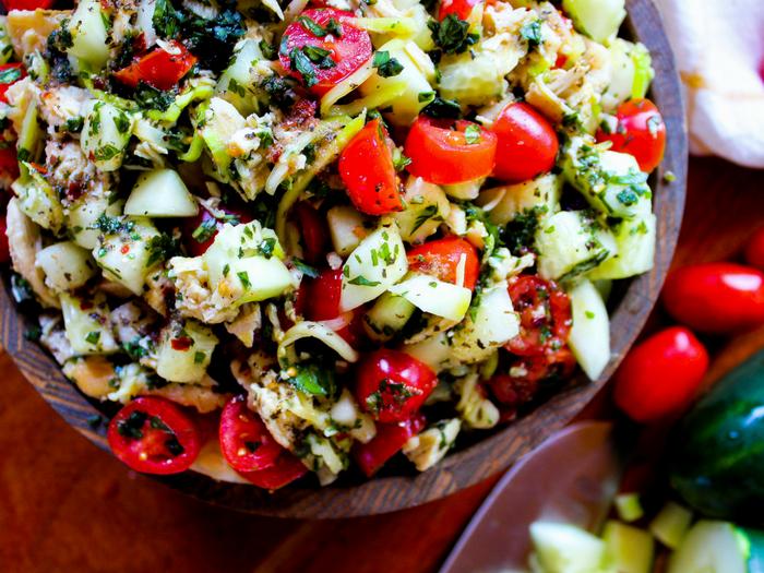 Italian Chicken Zoodle Salad by The Whole Cook horizontal