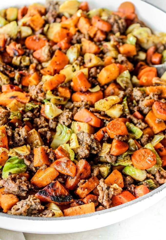 Easy Camping Skillet BBQ Recipe with Ground Meat and Sweet Potatoes