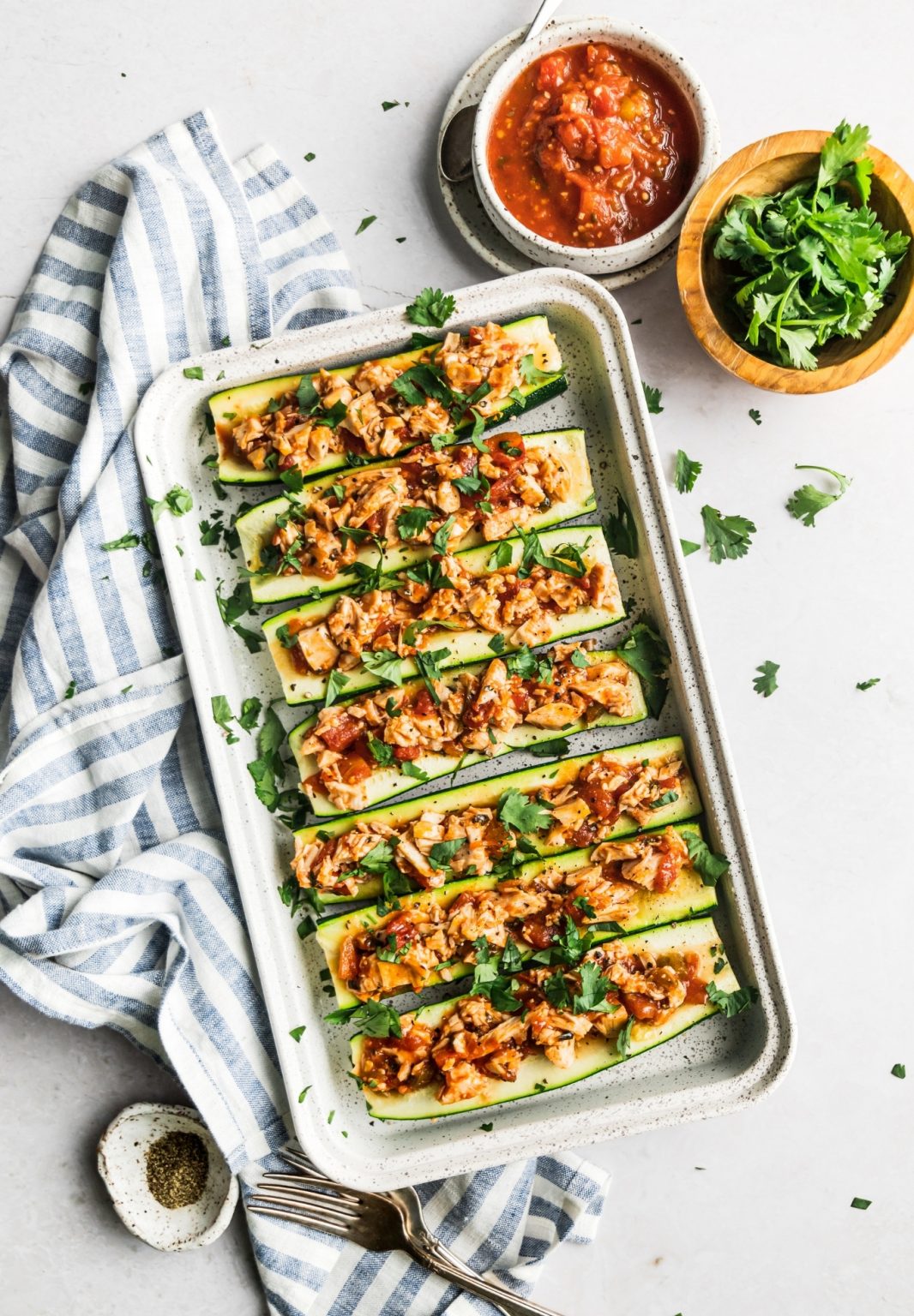 Salsa Chicken Zucchini Boats The Whole Cook