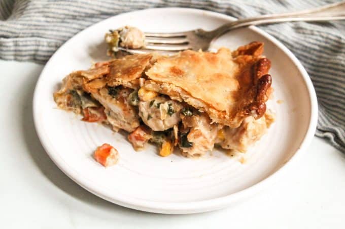 A slice of Easy Homemade Chicken Pot Pie on a plate