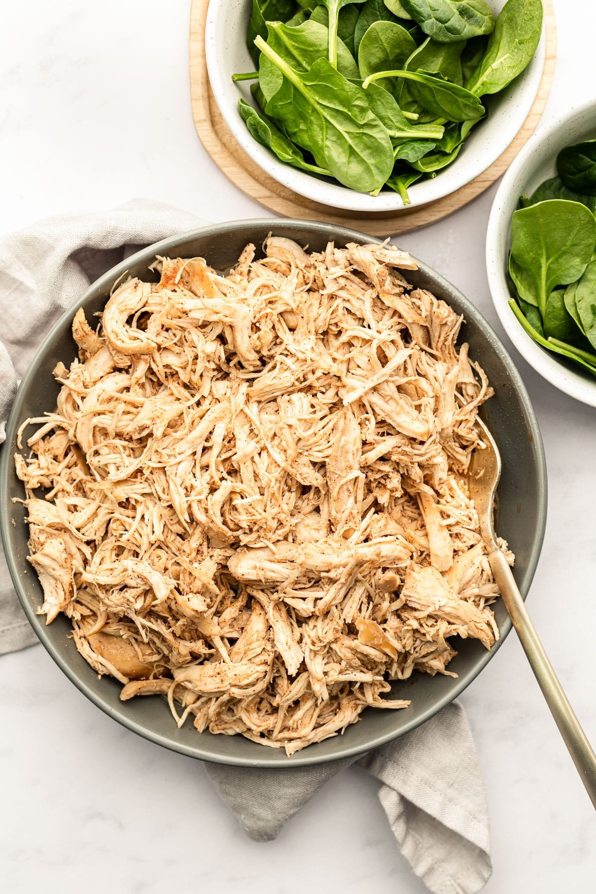 Slow cooker shredded chicken in a bowl