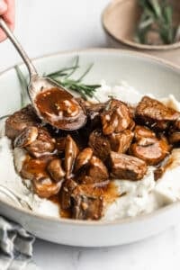 Skillet Steak Bites in Mushroom Gravy